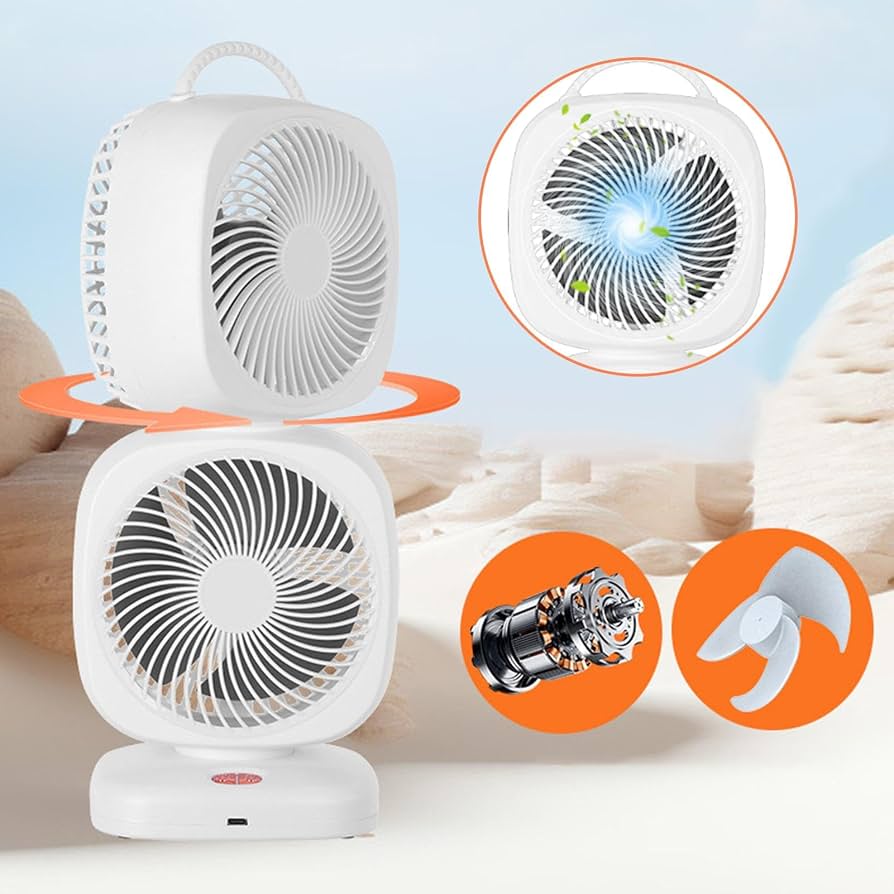 پنکه شارژی دو فن(دوموتوره) سایلنت با قابلیت چرخش 360 درجه