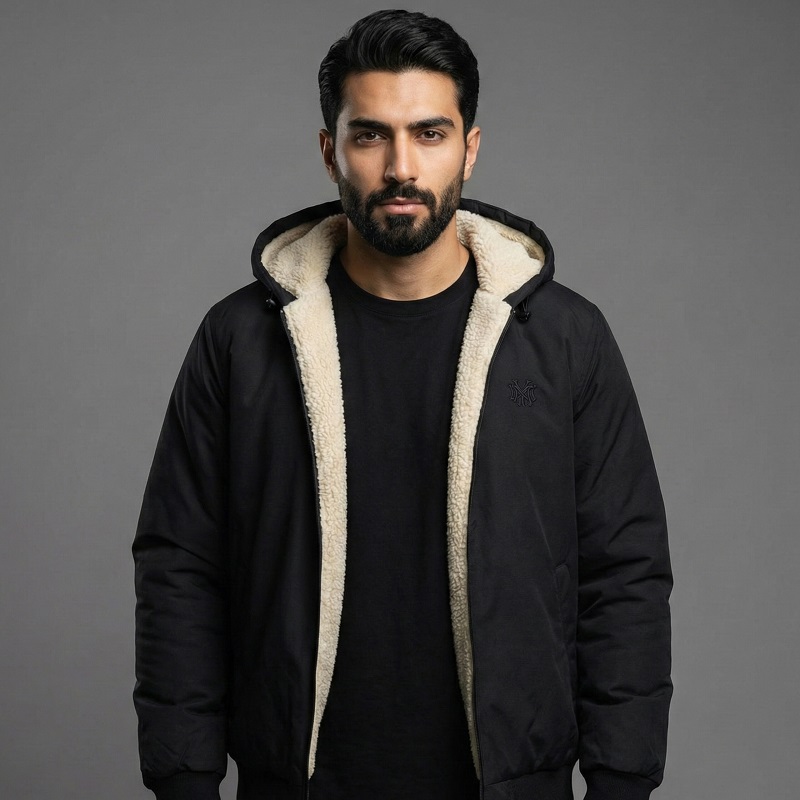 کاپشن مردانه مشکی داخل تمام خز مدل adidas-مشکی